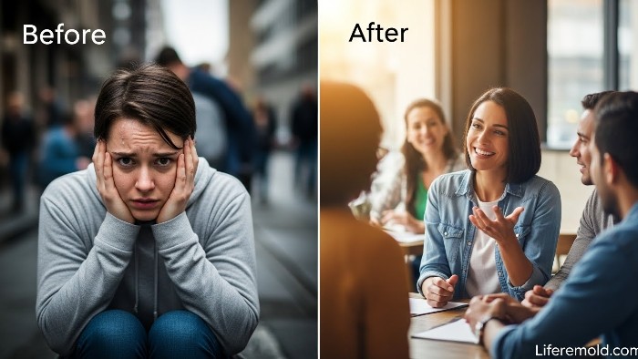 Before and after overcoming body odor anxiety and gaining confidence