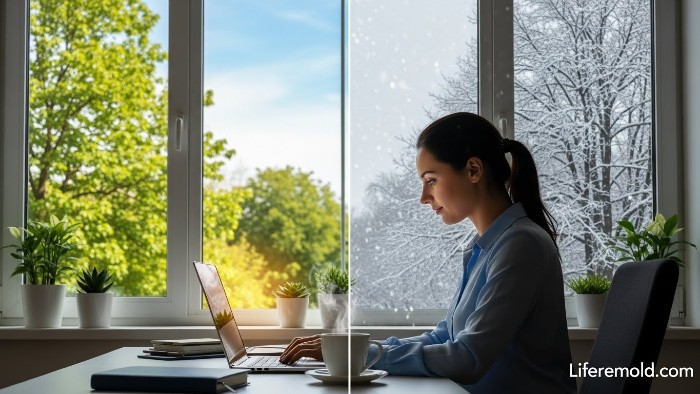 Professional managing work productivity through different seasonal conditions