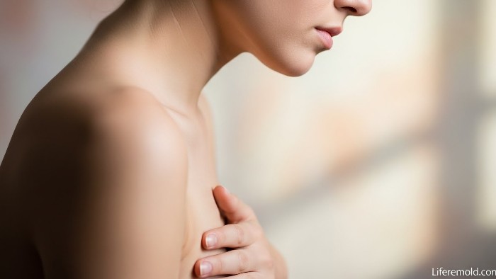 Woman experiencing mild nausea side effect from semaglutide medication