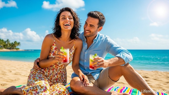 Happy couple enjoying summer lifestyle activities together outdoors