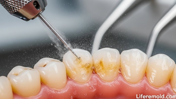 Professional dental scaling procedure to remove calculus bridge