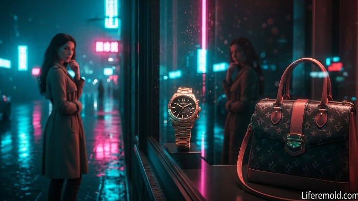 Woman using the 72-hour rule to resist impulse spending on luxury items