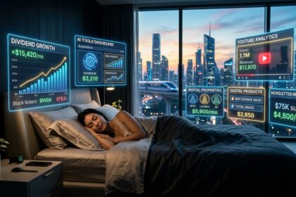 Entrepreneur sleeping while passive income streams generate money in the background
