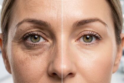 How to get rid of under eye wrinkles - dramatic before and after comparison showing wrinkle reduction