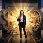 Confident small business owner holding a glowing golden key unlocking a massive vault door shaped like a dollar sign in a dramatic cinematic scene representing best small business loans in 2026