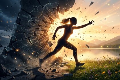 Person breaking through shattered glass wall representing anxiety with golden light streaming through symbolizing hope and effective anxiety treatments