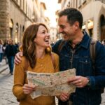 Happy couple experiencing romantic novelty together with excitement and connection