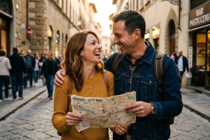 Happy couple experiencing romantic novelty together with excitement and connection