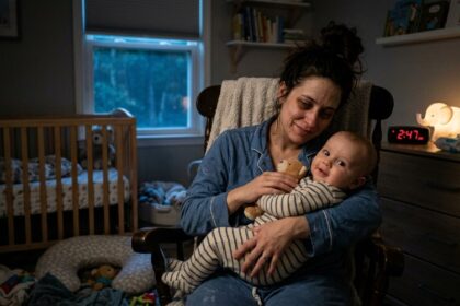 Parent struggling with baby's 6 month sleep regression at midnight