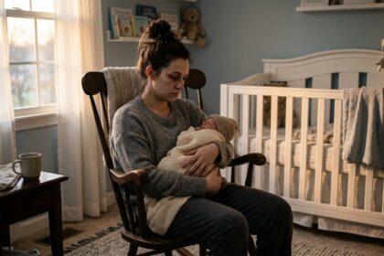 Emotional mother with newborn struggling with postpartum depression symptoms