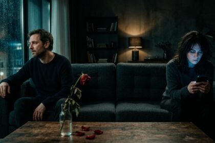 Couple sitting far apart on couch in silence showing emotional disconnection in relationship