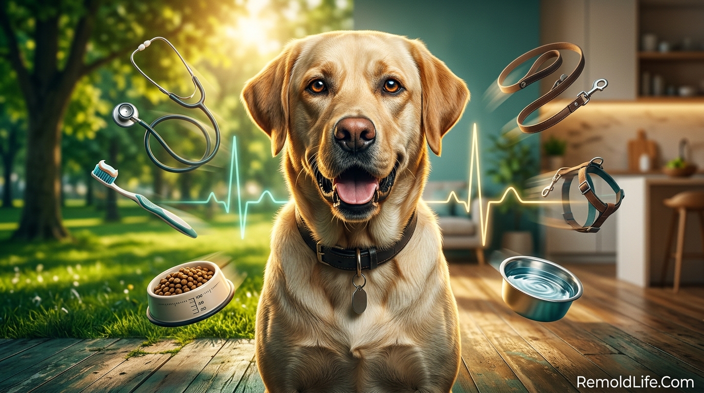 Healthy dog complete care guide featured image with nutrition exercise vet and dental theme