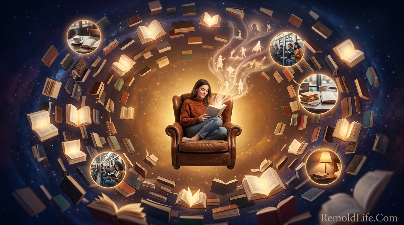 How to read more books complete guide featured image showing reading habits strategies for busy people
