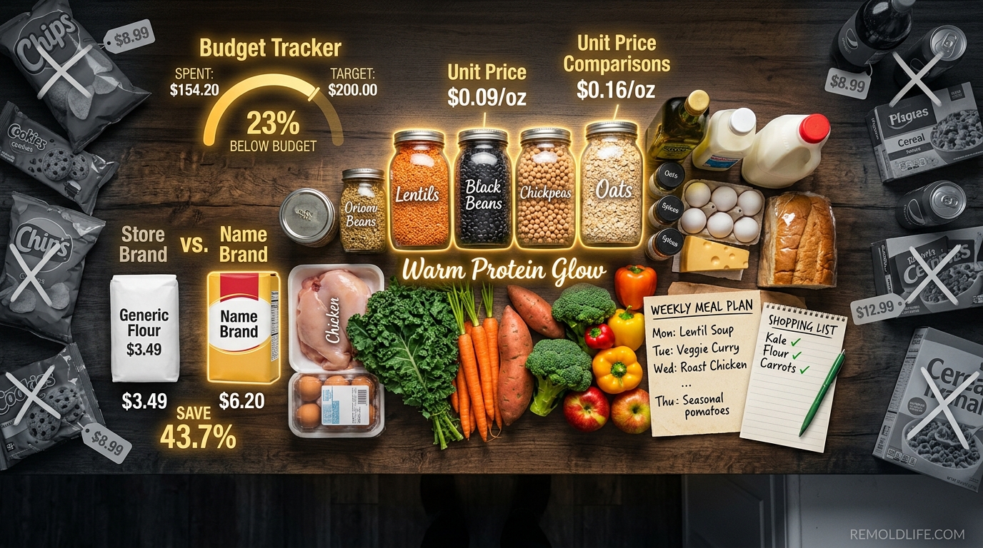 How to save money on groceries complete guide featured image showing strategic shopping and meal planning