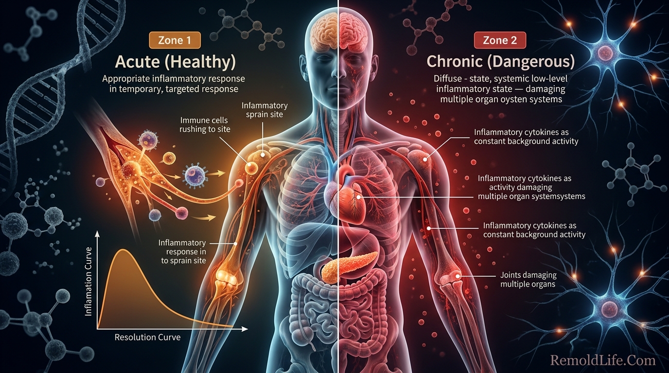 What is inflammation in the body complete guide featured image showing acute versus chronic inflammation and health impact